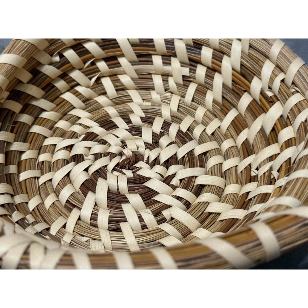 Vintage Gullah Sweetgrass Basket Coiled Lowcountry Folk Art Handwoven Handles